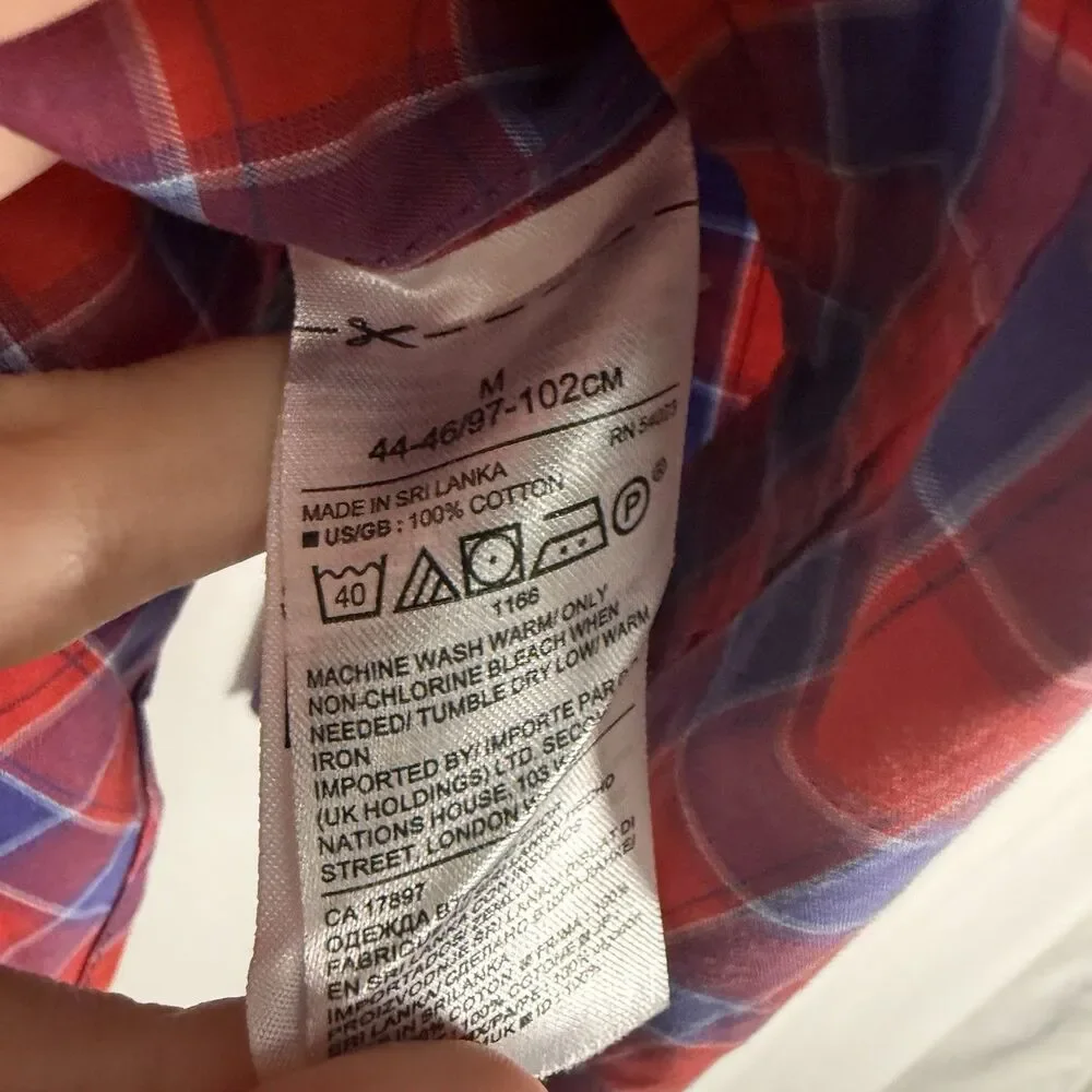 Banana Republic Custom 078 Wash Shirt Camden Fit Men's Medium Red Blue Plaid